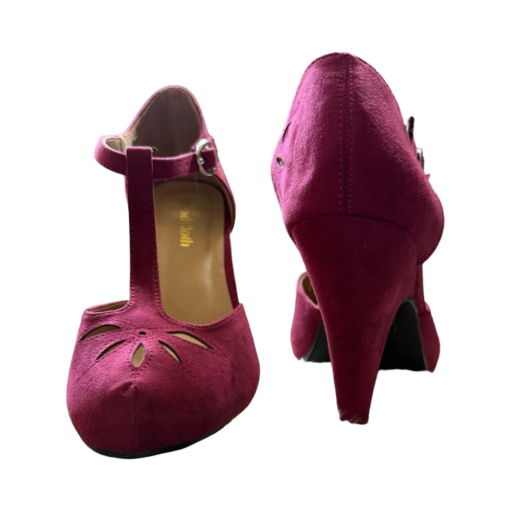 Rockabilly Pinup Burgundy T-Shape Heels ModCloth - Picture 12 of 17
